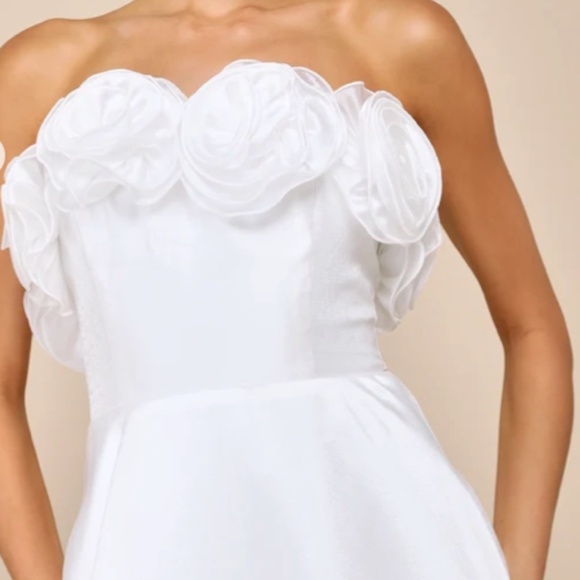 LULUS Elegant Bridal Bachelorette Engagement Bridal Shower Floral Strapless Mid - Picture 5 of 7